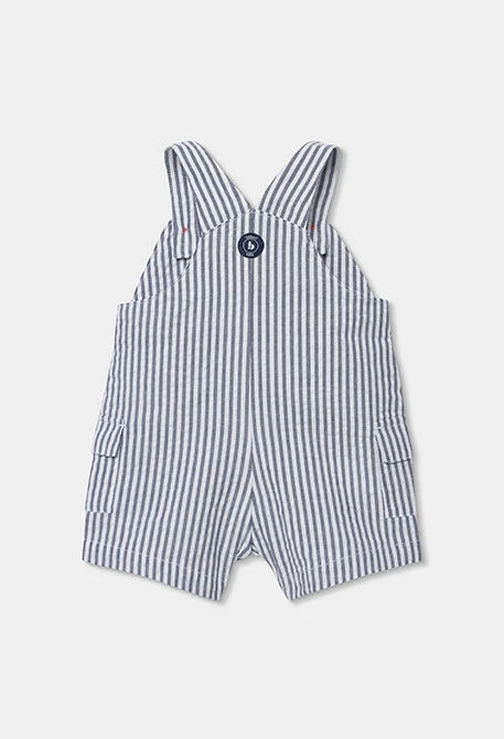 Conjunto polo e jardineiras bebé algodão branco azul