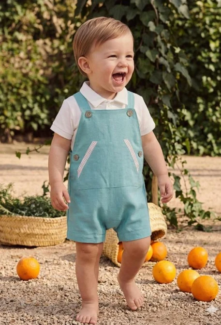 Ensemble bébé polo et salopette verte