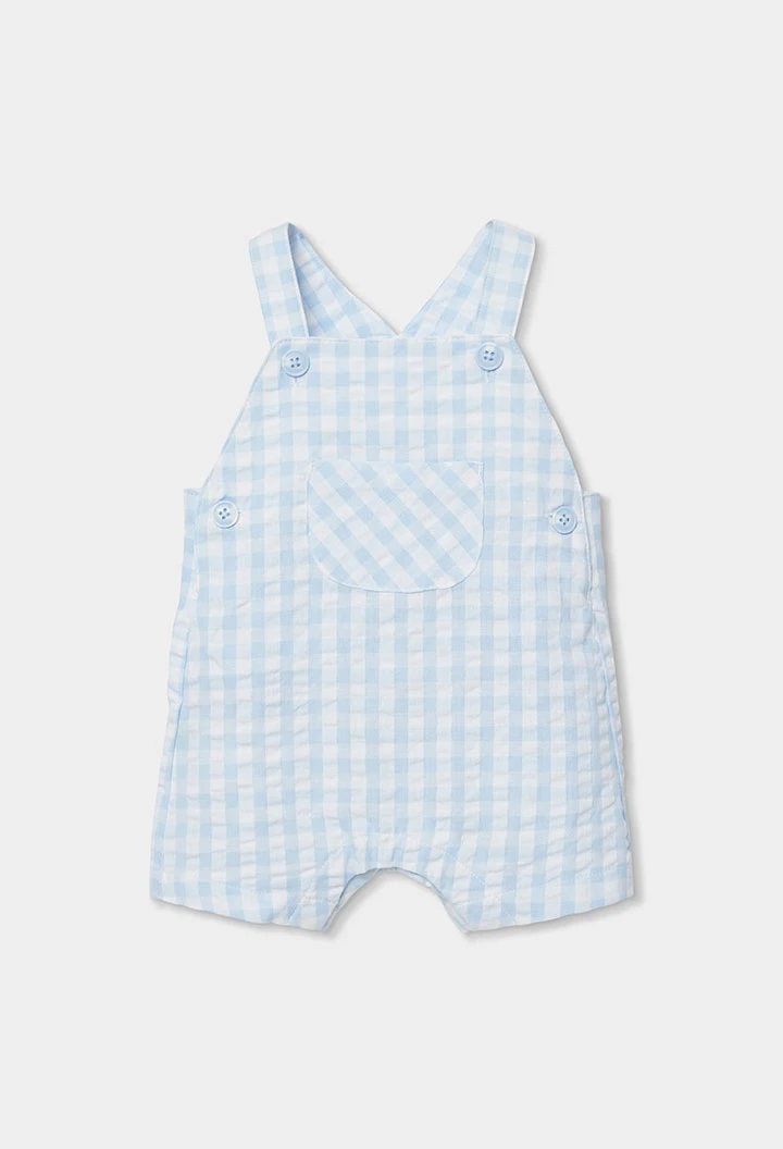 Conjunto bebé polo e jardineiras xadrez azul