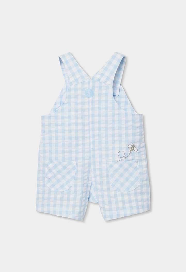 Conjunto bebé polo e jardineiras xadrez azul