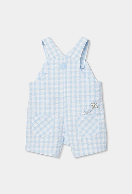 Conjunto bebé polo e jardineiras xadrez azul