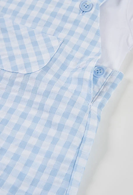 Completo per neonato con polo e salopette a quadri blu