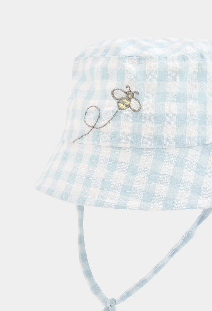 Bonnet bébé à carreaux bleu et blanc