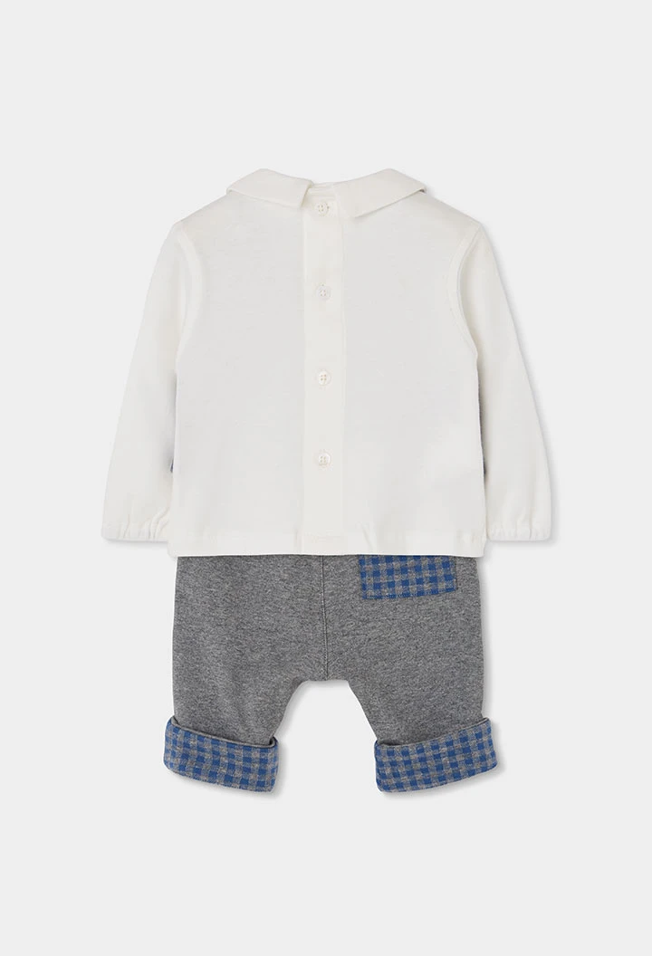Grau meliertes kariertes Baby-Jungen-Strickset