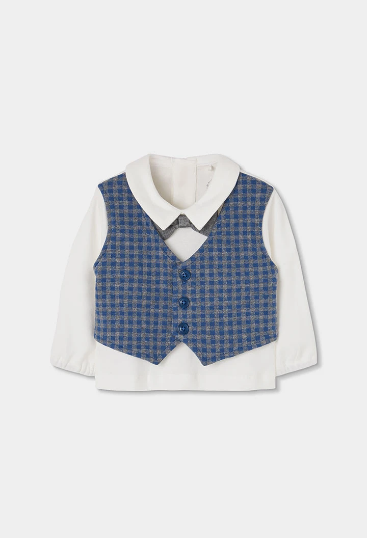 Grau meliertes kariertes Baby-Jungen-Strickset