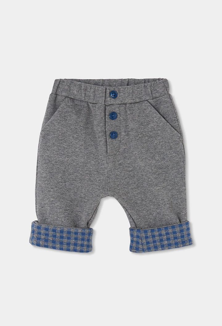 Grau meliertes kariertes Baby-Jungen-Strickset