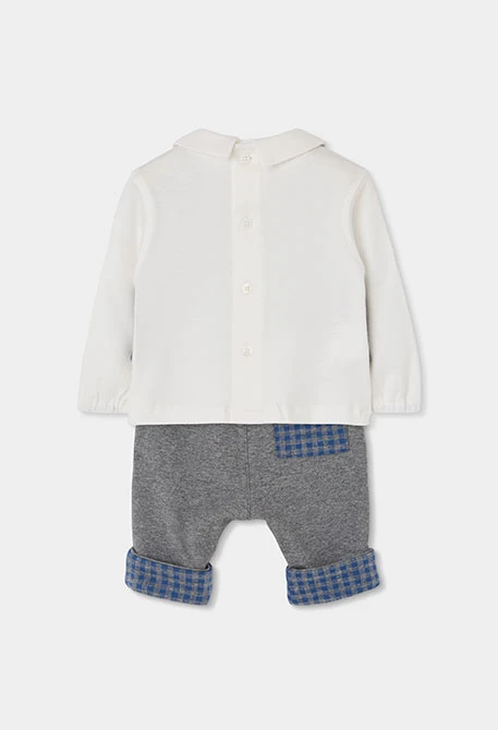 Grey Vigoureux Check Knit Baby Boy Set