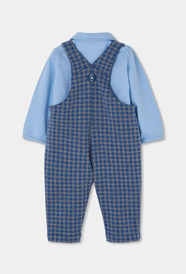Blaues kariertes Baby-Strickset für Jungen