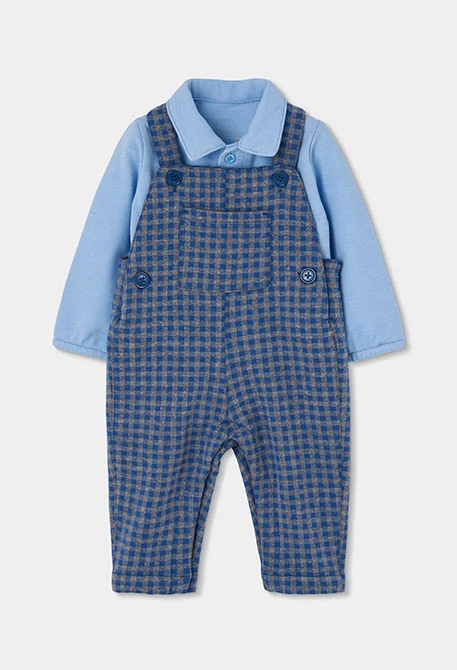 Blaues kariertes Baby-Strickset für Jungen