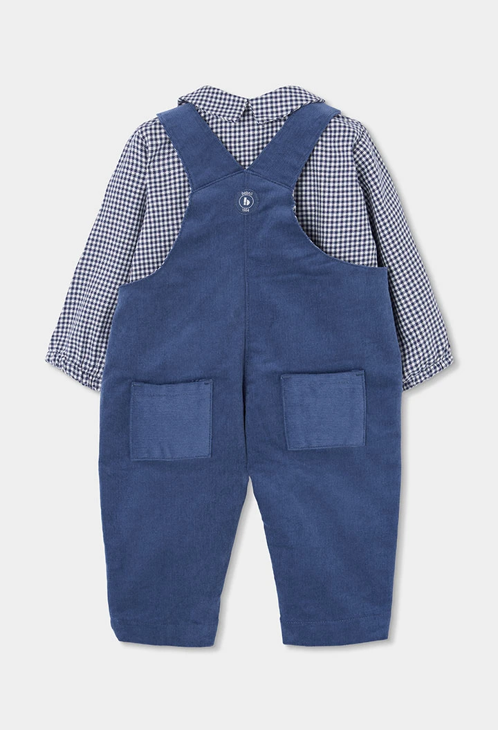 Blaues Baby-Jungen-Set mit Latzhose und Vichy-Hemd