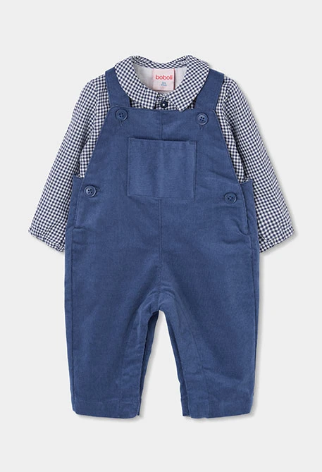 Blue vichy dungaree and shirt baby boy set