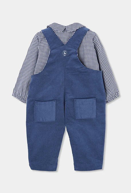 Blue vichy dungaree and shirt baby boy set