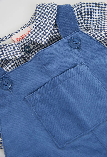 Blue vichy dungaree and shirt baby boy set