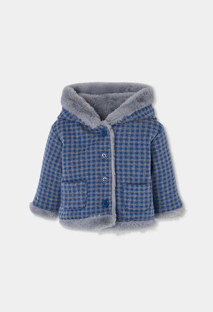 Wendbare Plüschjacke für Babys mit blau-grauem Karomuster
