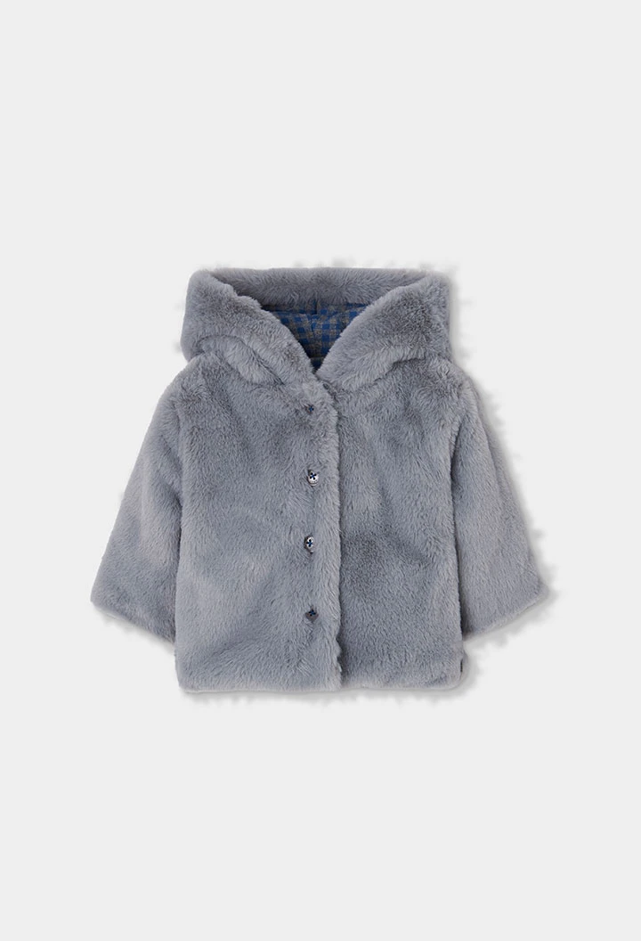 Wendbare Plüschjacke für Babys mit blau-grauem Karomuster