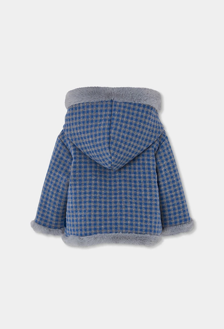 Chaqueta felpa bebé reversible cuadros azul gris