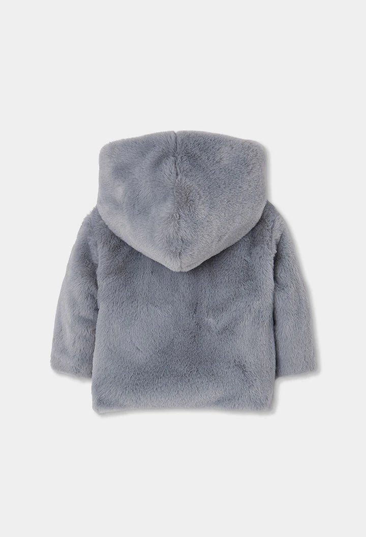 Wendbare Plüschjacke für Babys mit blau-grauem Karomuster