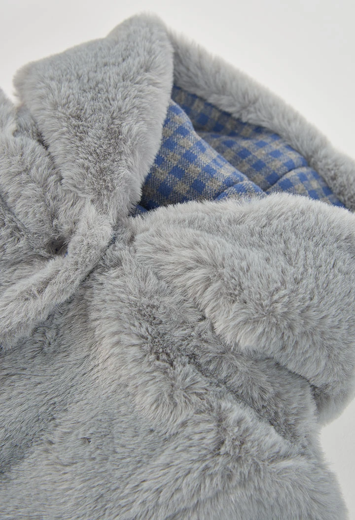 Veste molleton bébé réversible carreaux bleu gris