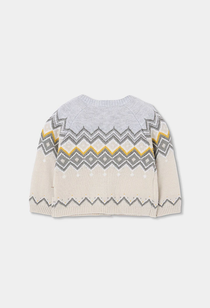 Geometrisch gemustertes Strick-Babyjäckchen in Beige