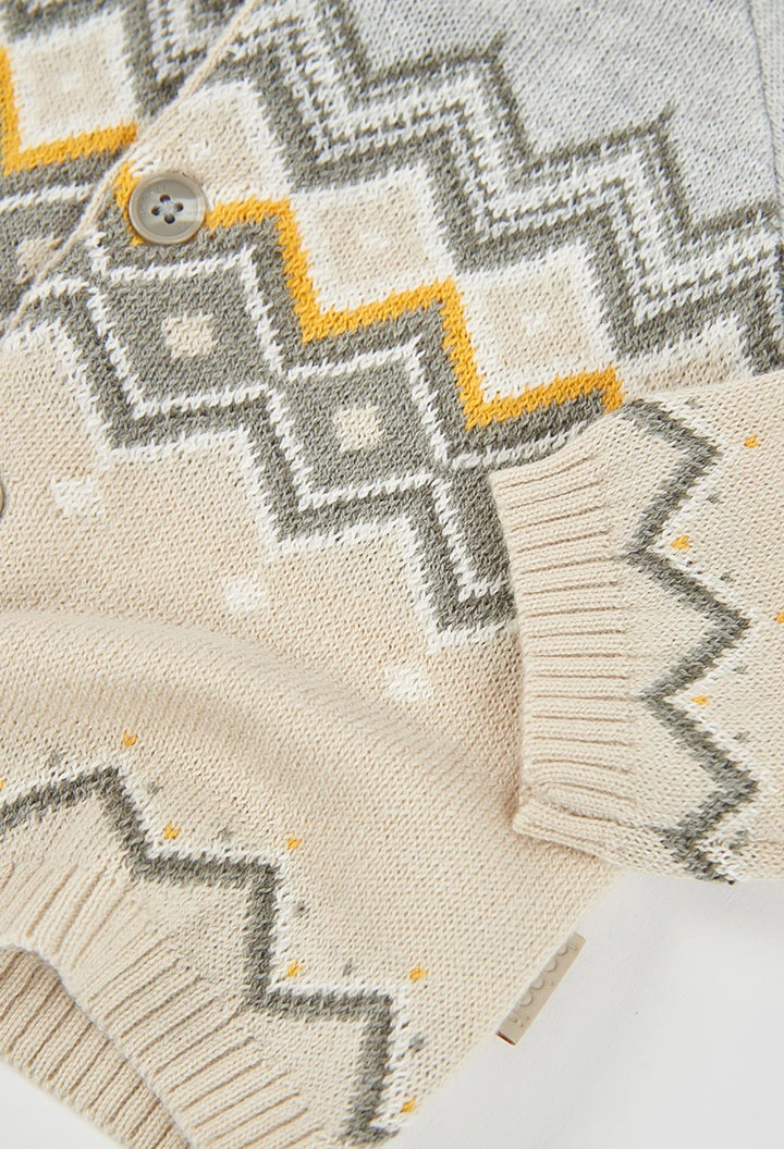 Beige geometric print knitted baby jacket