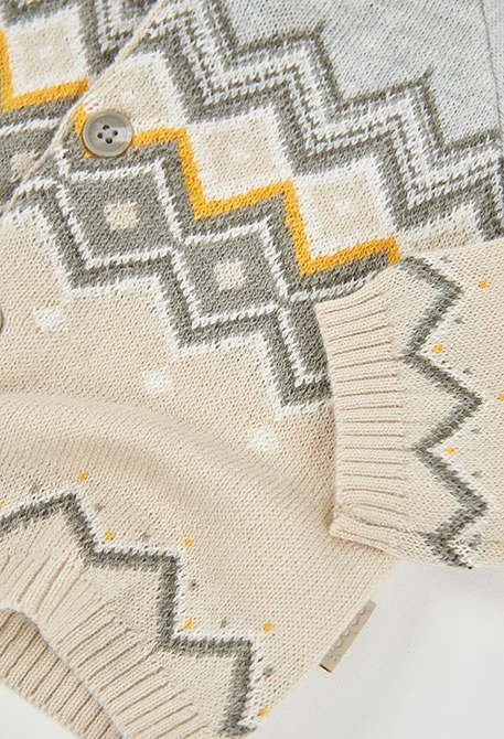 Beige geometric print knitted baby jacket