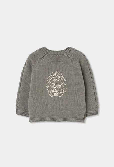 Baby green jumper with hedgehog embroidery