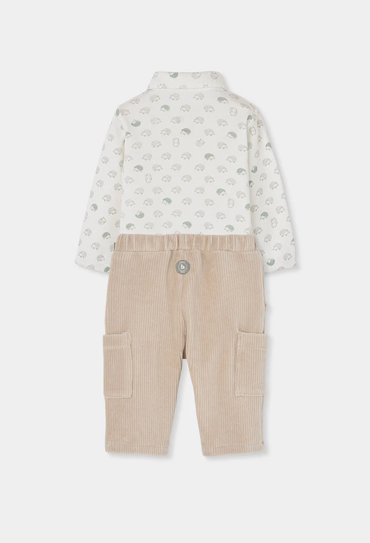 Beige hedgehog print knitted baby boy set