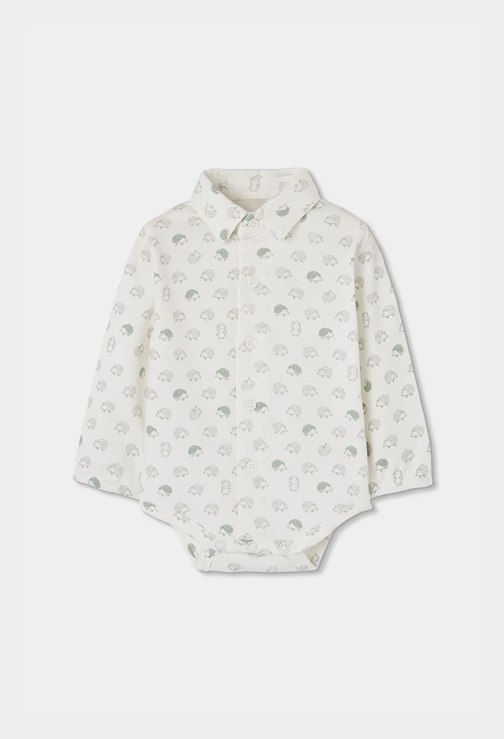 Beige hedgehog print knitted baby boy set