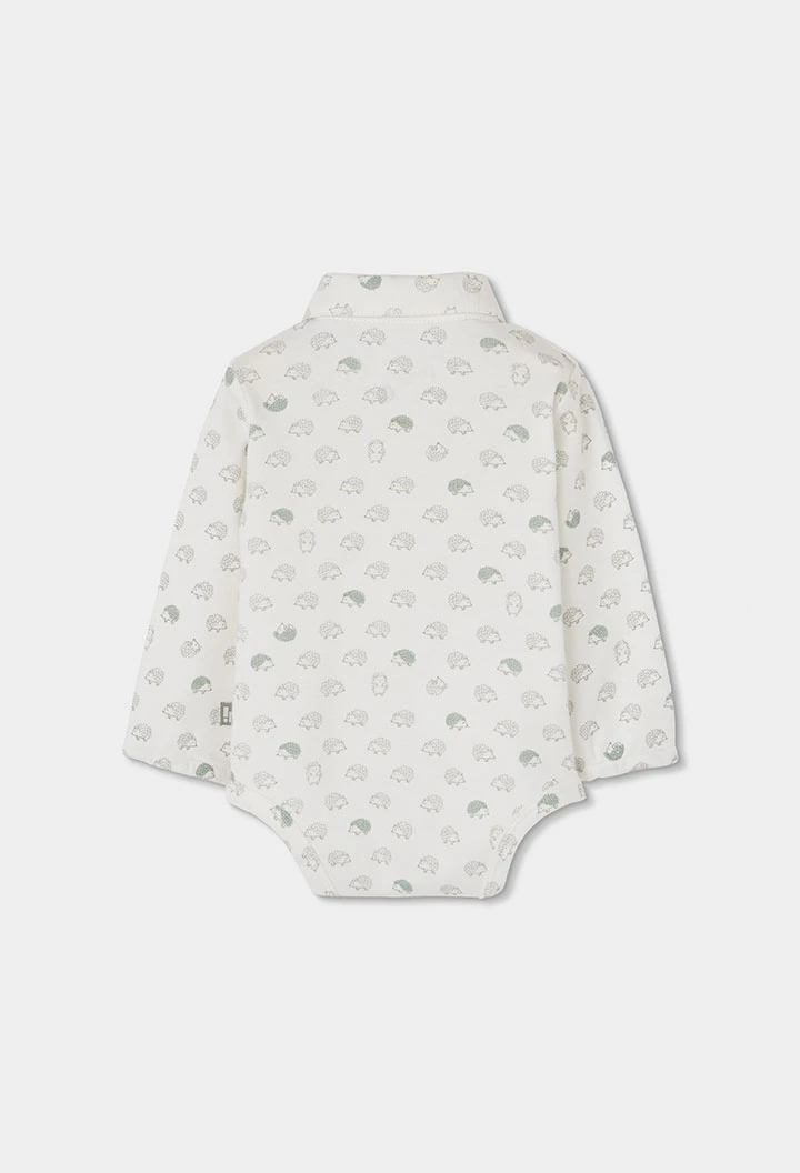Beige hedgehog print knitted baby boy set