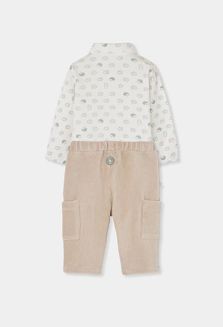 Beige hedgehog print knitted baby boy set