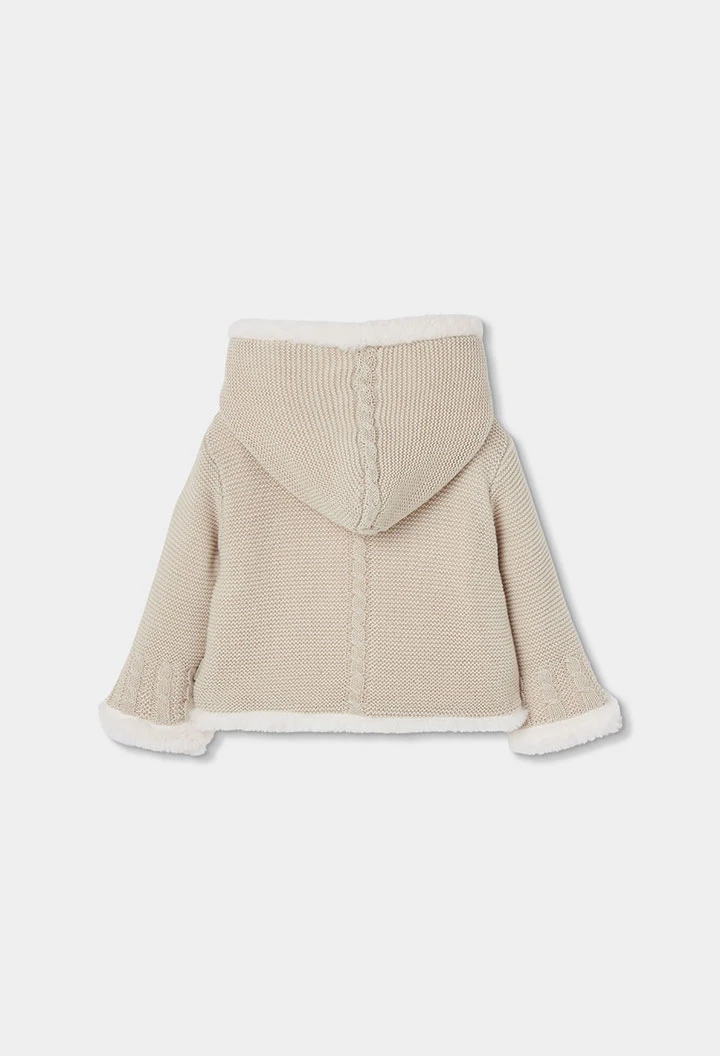 Chaqueta punto reversible bebé beige con capucha