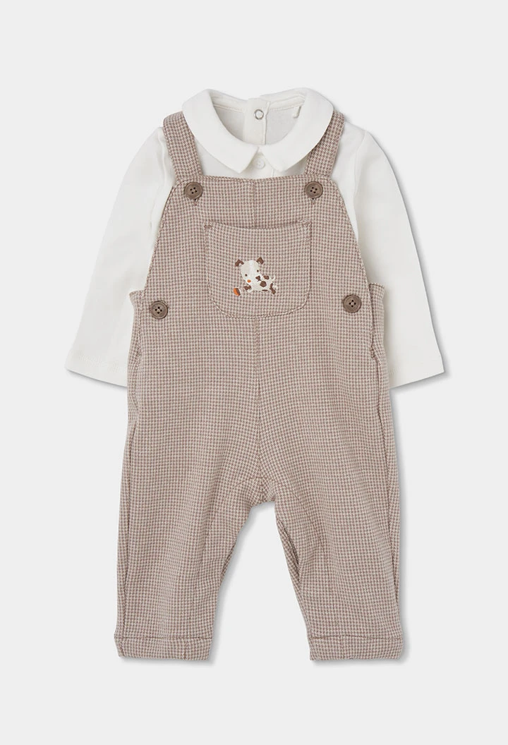 Baby boy knitted set beige check embroidered puppy