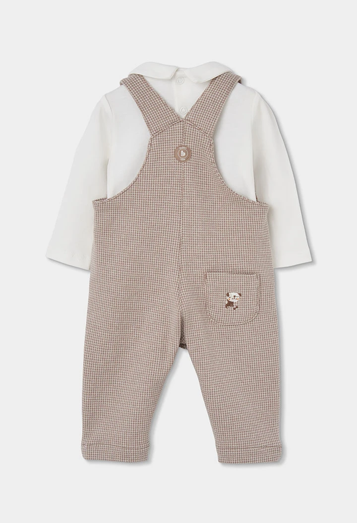 Baby boy knitted set beige check embroidered puppy