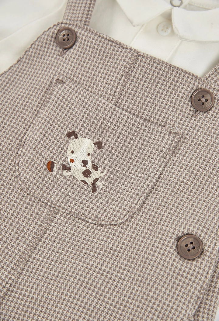 Ensemble maille bébé garçon carreaux beige broderie petit chien