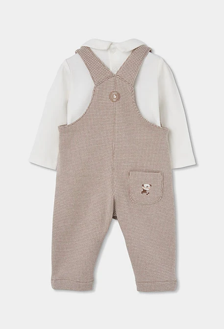Baby boy knitted set beige check embroidered puppy
