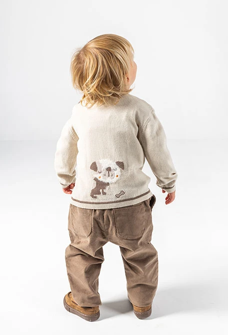 Pull bébé garçon beige avec imprimé chien