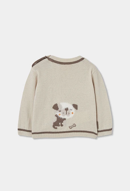 Beige Babypullover für Jungen mit Hundeaufdruck