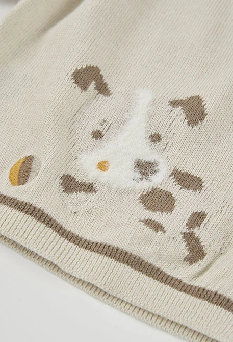 Beige Babypullover für Jungen mit Hundeaufdruck