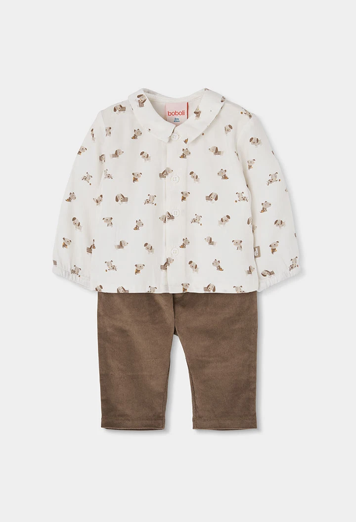 Ensemble bébé garçon beige imprimé chiens
