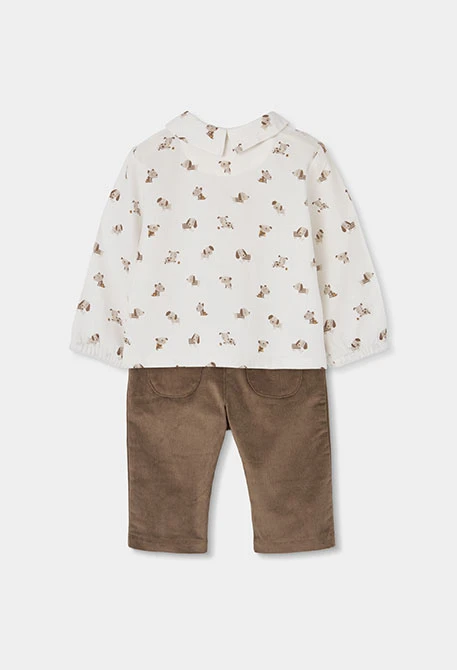 Beiges bedrucktes Hunde-Set für Babyjungen