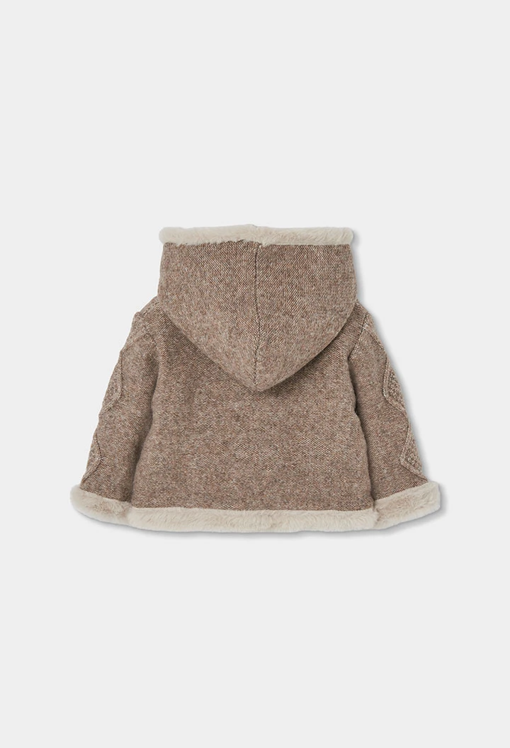 Chaqueta punto reversible bebé beige con capucha