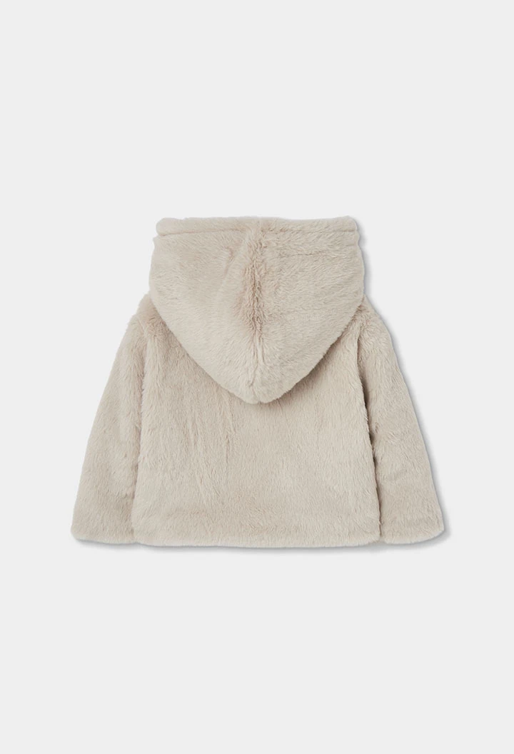 Chaqueta punto reversible bebé beige con capucha