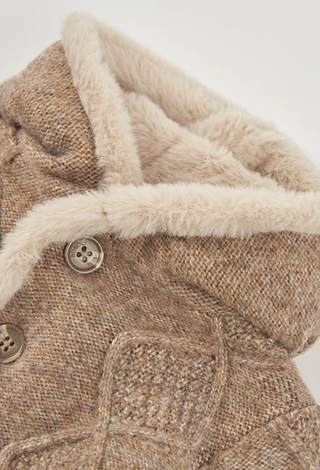 Reversible hooded knit jacket for babies in beige