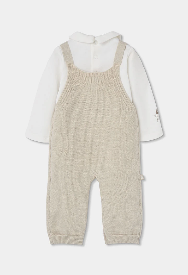 Ensemble en maille bébé garçon beige avec petit chien