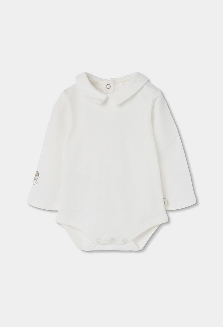 Beiges Babystrick-Set für Jungen mit Hundmotiv