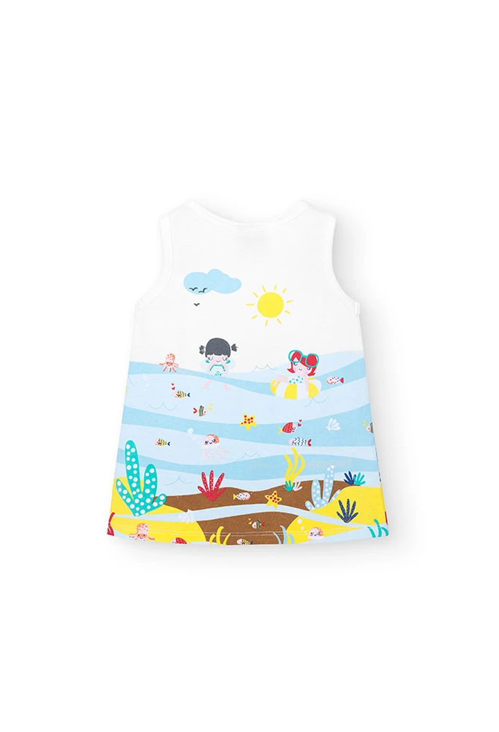 Vestido de punto de tirantes de bebé niña en blanco