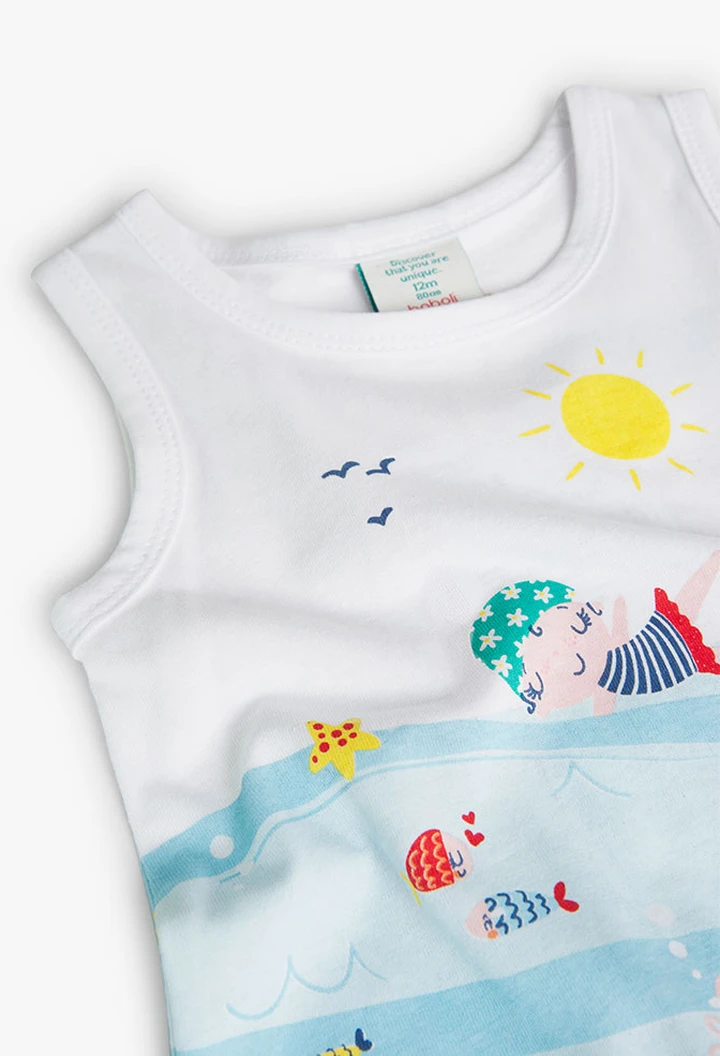 Vestido de punto de tirantes de bebé niña en blanco