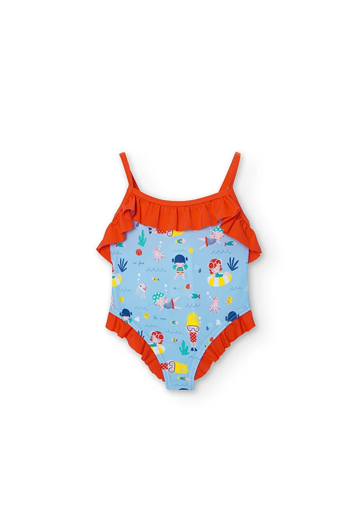 Maillot de bain imprimé pour bébé fille de couleur bleue