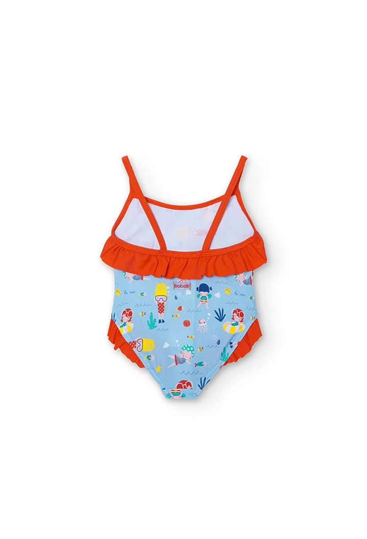 Maillot de bain imprimé pour bébé fille de couleur bleue
