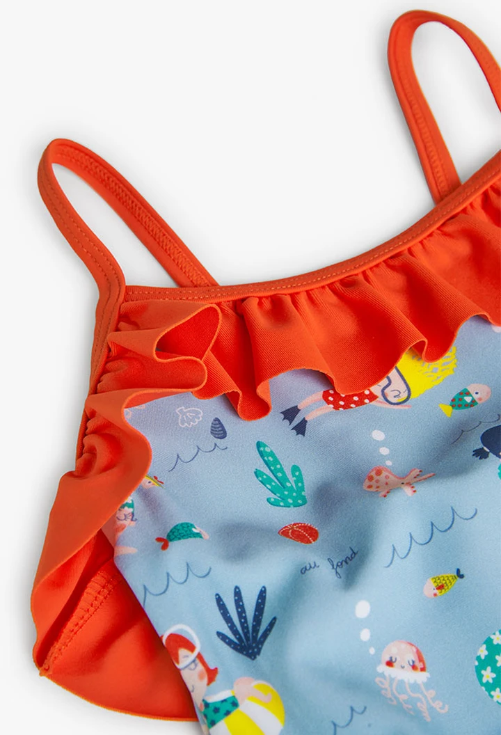 Maillot de bain imprimé pour bébé fille de couleur bleue